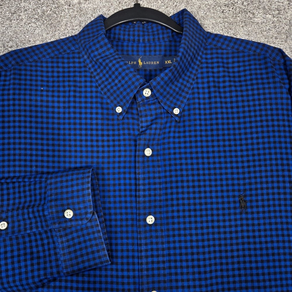 Ralph Lauren Men's 2XL Long Sleeve Blue Black Check gingham button down shirt